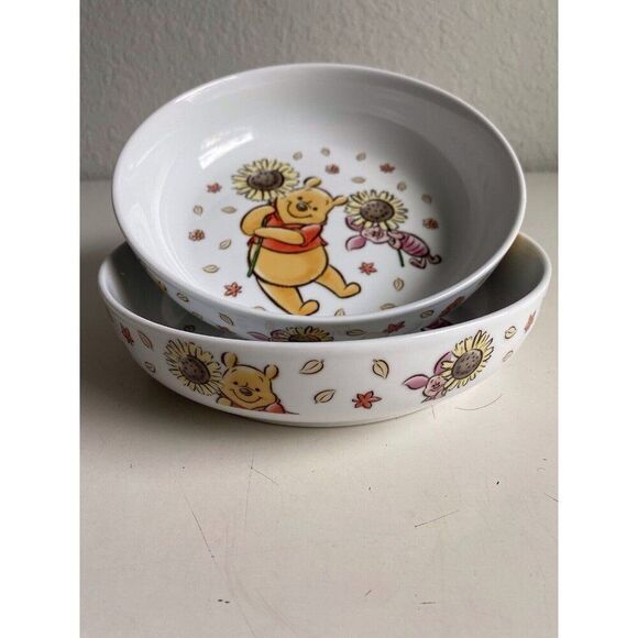 Set Of 2 Disney Winnie the Pooh Piglet Sunflower Dinner Pasta Dish Bowl Fall NEW - Picture 2 of 10
